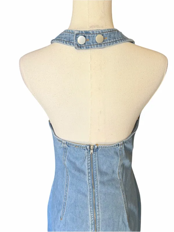 Lulus - NWT Summertime Inspiration Denim Halter Mini Dress Medium Wash Sz S - Image 6