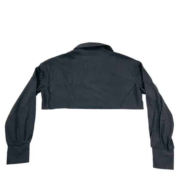 Area Stars Micro Waffle Cropped Top Black Long Sleeve V Neck Collar Size L‎ NEW - Image 2