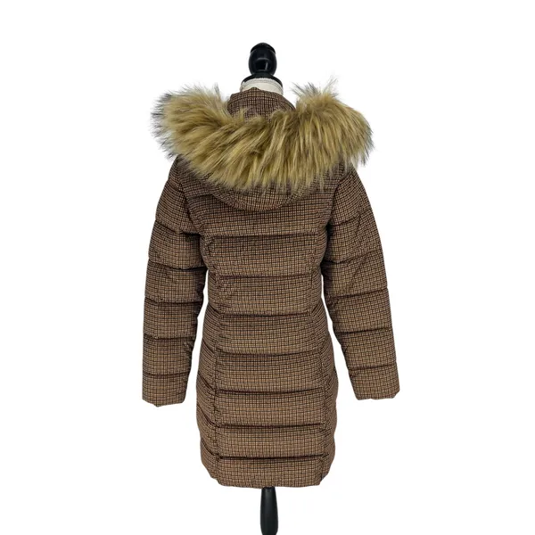 C-RO Denmark Houndstooth‎ 2-Way Stretch Puffer Coat with Faux Fur Hood Size 4 - Image 13