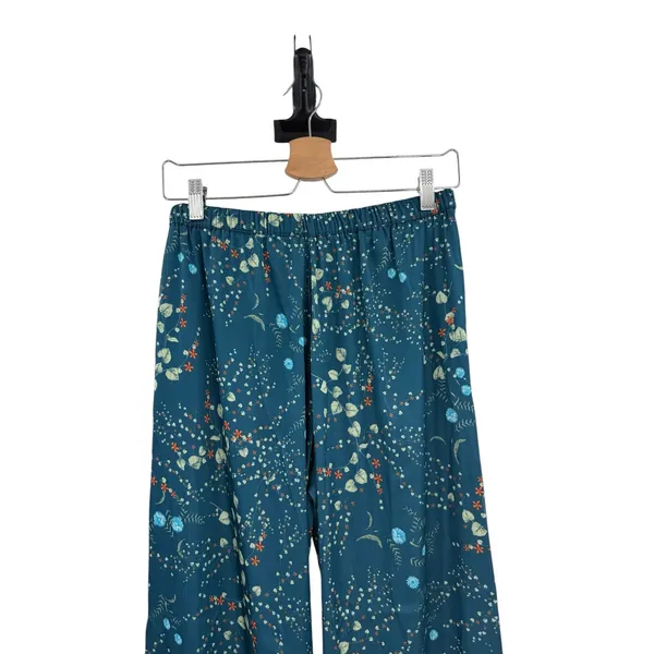 Bed To Brunch Botanical Pajama Lounge Pants Teal Satin Feel Drawstring Small‎ - Image 7