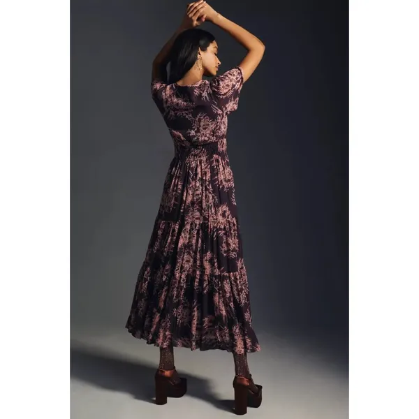NWT by Anthropologie The Somerset Maxi in Crimson Print Chiffon Edition Dress XS - Image 4