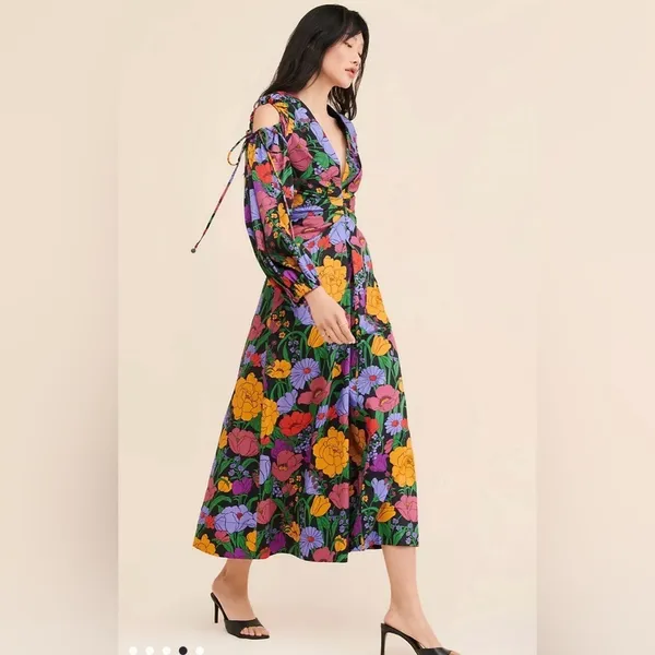 FARM RIO Bucolic Garden Sleeve Cut Out Dress Floral Maxi Size‎ XS - Image 3