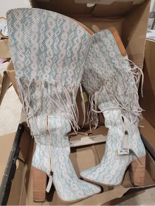 dingo Teal Snake-Print Fringe Over-the-Knee Boots - Image 6