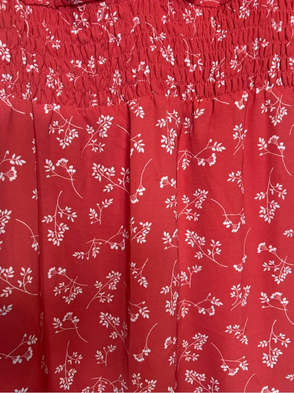 Abercrombie & Fitch Red Ditsy Smocked Floral Print Puff Sleeve Mini Dress - Image 7