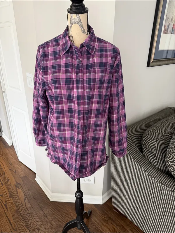 L.L.Bean purple plaid fleece-lined flannel shirt jacket Women’s Size M Medium - Image 6