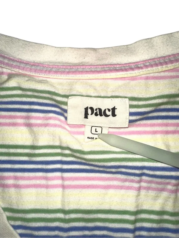 Pact Organic Cotton Sleeveless V-Neck Cream Stripe Mini Dress LARGE - Image 4