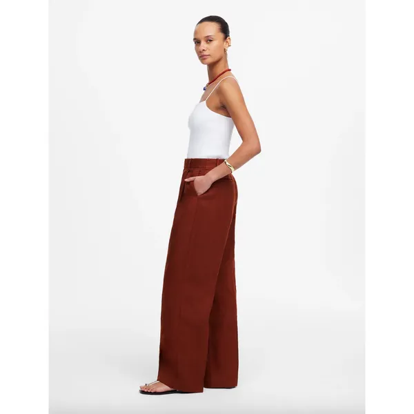 Madewell Slouchy Straight Pants in 100% Linen Henna Brown Relaxed US 10 NWT - Image 4