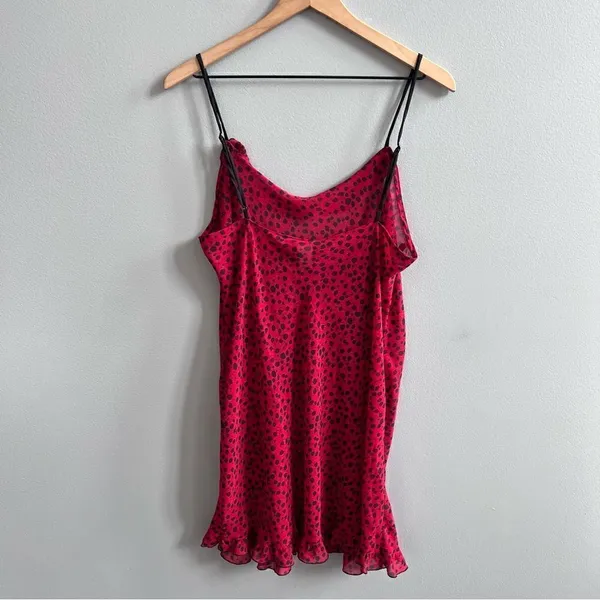 Natori Robe & Nightgown Set Red and Black Leopard Spots Ruffle Size Medium Large - Image 9