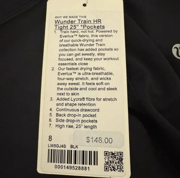 Lululemon Women Black Wunder Train HR Tight 25” Pockets Everlux Quick Dry Size 8 - Image 2