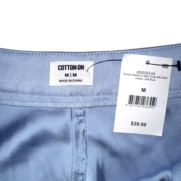 NWT Cotton On Santorini Satin Wrap Mini Skirt in Soft Blue MEDIUM - Image 4