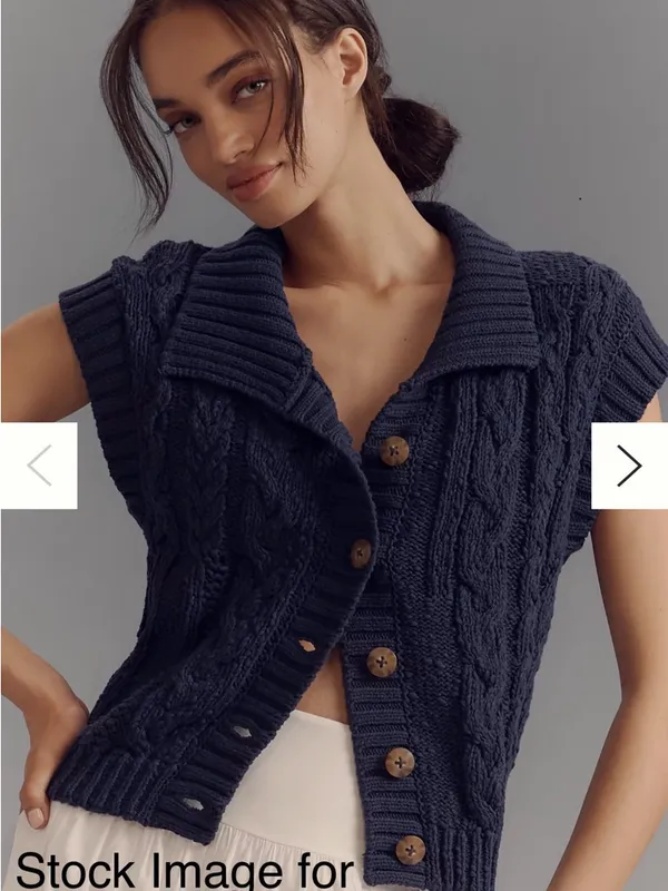 Anthropologie Pilcro Cable Knit Sweater Vest Small Blue Button Front Collared - Image 2