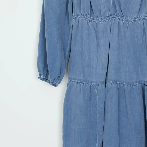 Old Navy Womens Chambray Tiered‎ Babydoll Dress Size XS Long Sleeve Cowgirl Boho - Image 4