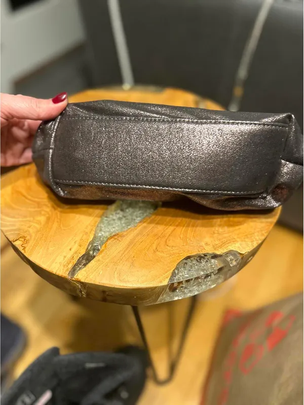 Anthropologie Brown shiny Clutch Bag, Hinge closure - Image 3