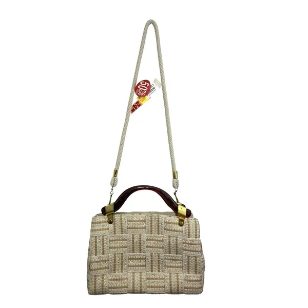 Vtg Handbag Purse Woven Purse Lucite Handles Made In Italy NWT Bohemian Neutral - Image 2