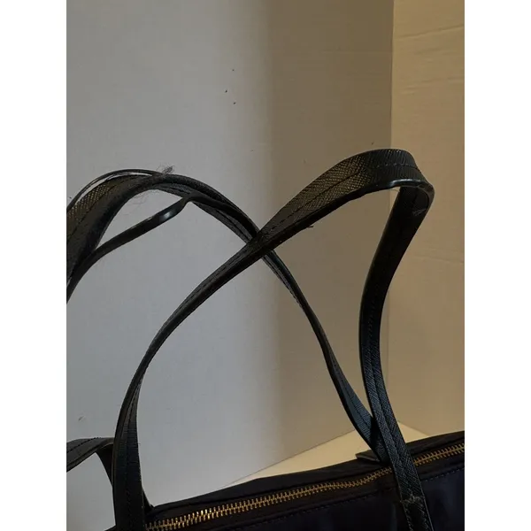 Kate Spade New York Nylon Tote Bag Navy Black Leather Straps Large - Image 6