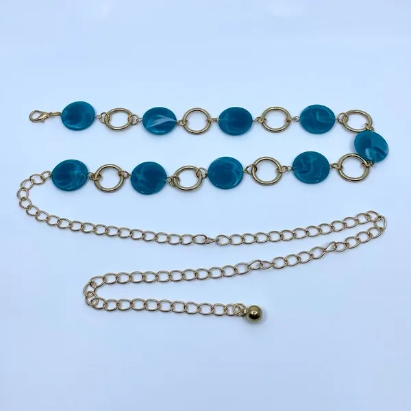 Gold Y2K Blue Marbled Disc Chain Belt, Fits 20.5-43 Inches, X7GA1270 - Image 7
