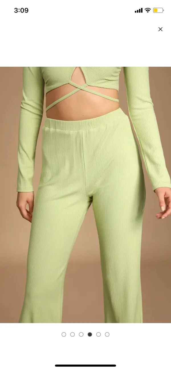 Lounge Lulu’s Light Green Ribbed Wide-Leg Pants - Image 4