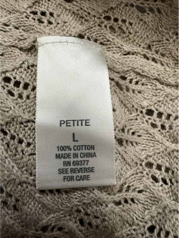 Dressbarn Petite L Beige Crochet Open Front Cardigan - Image 8