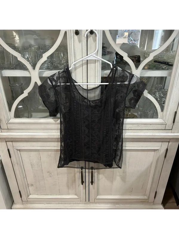 American Eagle Dark Gray Y2K Sheer Embroidered Mesh Top + Cami XS Dark Romantic - Image 2