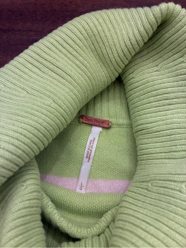 Free People Paulie Sweater Large Green White Striped Turtleneck - Image 4