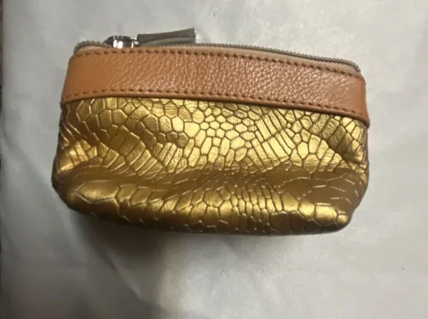 Gold Metallic Textured Leather Coin Purse - Image 3