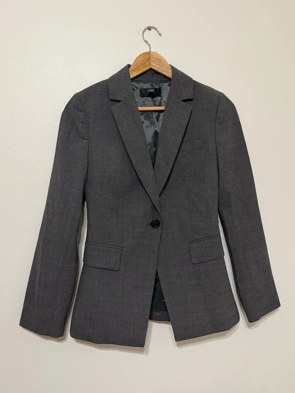 J. CREW Slim Single-Button Blazer Size 0 Women’s Gray Office Work Business - Image 2
