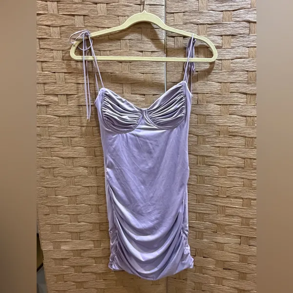 Lucy In the Sky Lilac Ruched Mini Dress Size M NWOT - Image 2