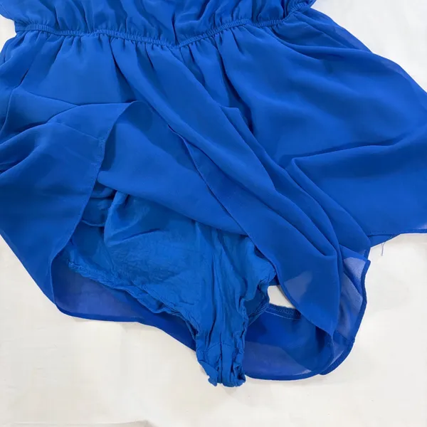 The Hanger Boho Blue Ruffle‎ Cold Shoulder Romper Strappy Back M Cottagecore - Image 10