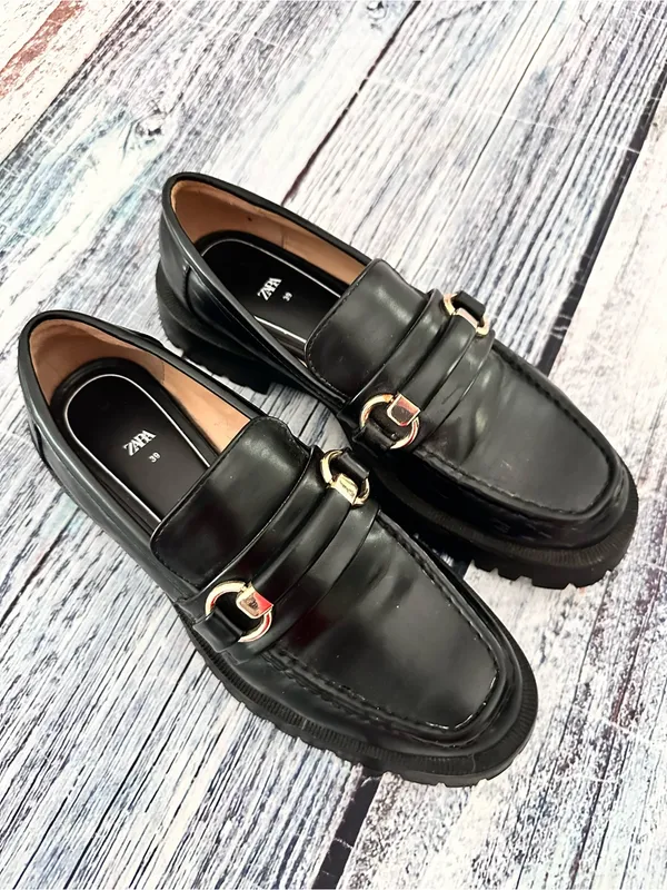 Zara Classic Black Chunky Lug Sole Loafer - Image 3