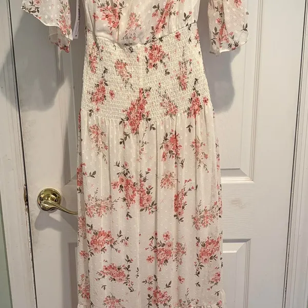 Premier Amour Womens Floral Swiss Dot Maxi Dress‎ Pink Ivory P7DA7499 Size 6 NWT - Image 4