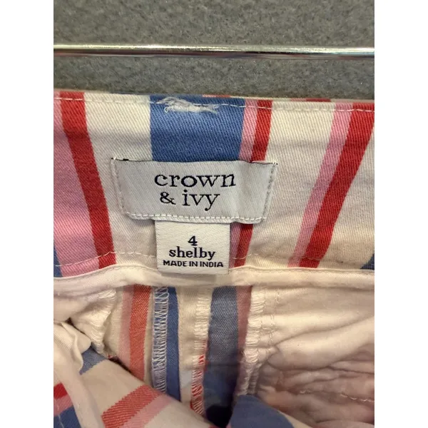 Crown & Ivy Shelby Scalloped Hem Shorts Womens 4 Pink Blue Stripe Preppy Coastal - Image 5