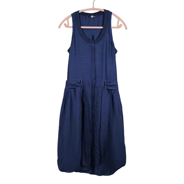 Reiss Keeley Sleeveless Belted Midi Dress Hemp Size 4 Blue Classic Quiet Luxury - Image 2