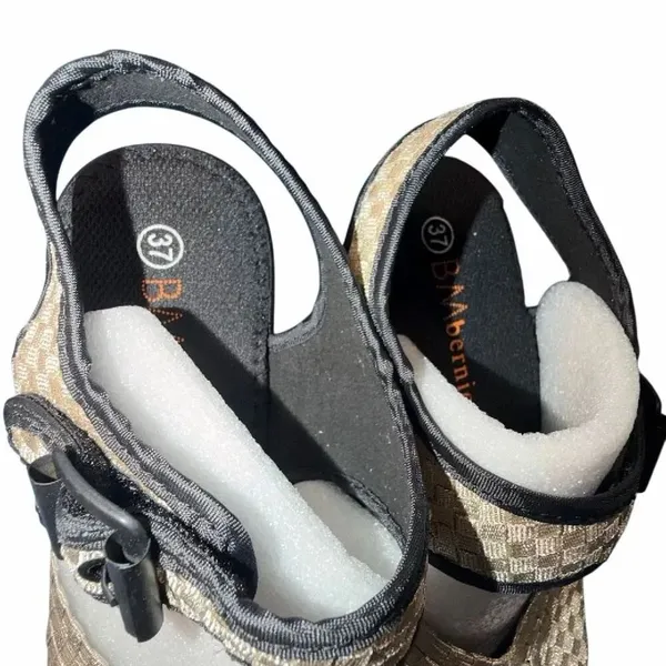 ❤️Bernie Mev Beatrice Slingback Sandal 37 US 6.5/7 Gold Woven Block 3” Heel Comf - Image 9