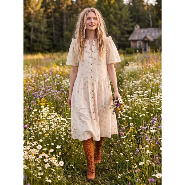 Free People Dainty Ethereal Cottage Bella Mae Midi Dress Vanilla Floral Small - Image 6