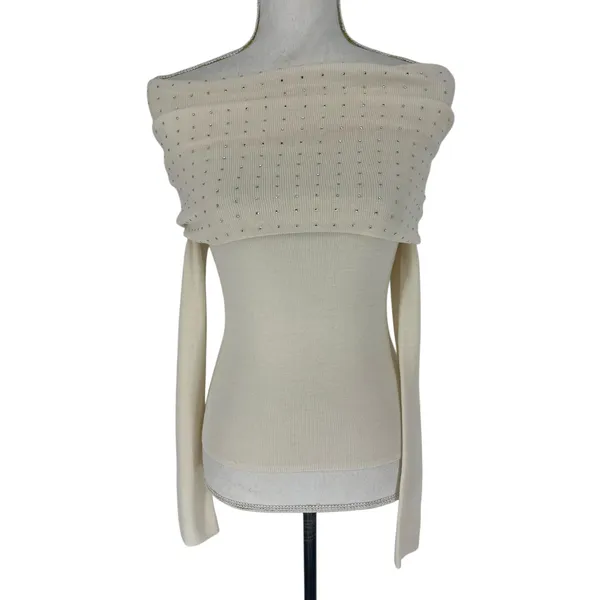 Le Superbe Aura Embellished Off-The-Shoulder‎ Sweater in Snow - Image 6
