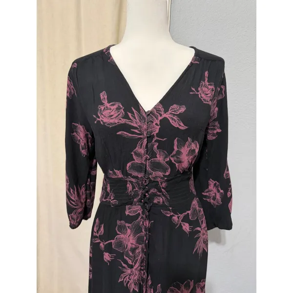 Whimsical‎ American Rag Midi Dress S Black Pink Floral Smocked Waist High-Low - Image 13