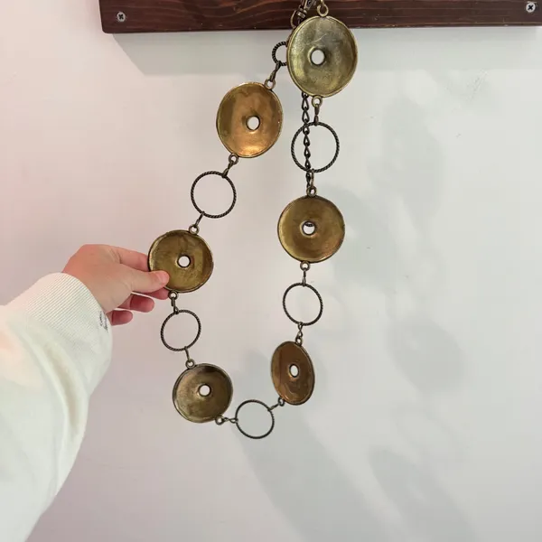 Vintage Red Stone Medallion Chain Belt Antique Brass Boho Statement Accessory - Image 7