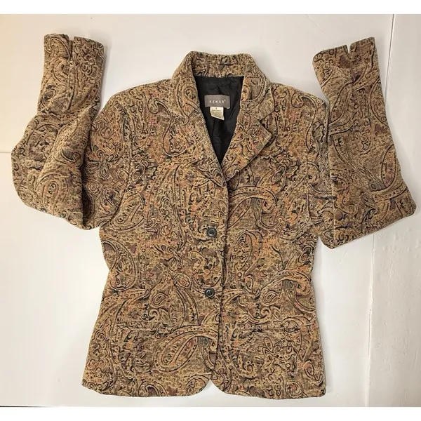 Vintage KENAR Jaquard Blazer Women Size 4 Textured Gold Paisley Boho Chic‎ Art - Image 8