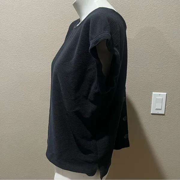 Loft black ribbed  button short sleeve knit blouse - Image 6