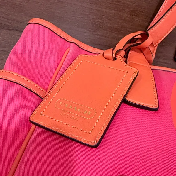 Coach Cashin-Carry Bright Orange Leather Tag Tote Bag - Image 2