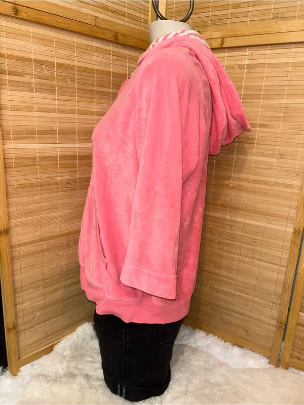 New York Laundry terry cloth dark pink 3/4 sleeve hoodie Y2K woman’s XL - Image 2