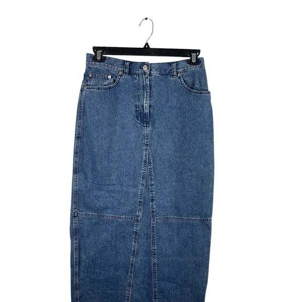 Lauren Jeans Co Ralph Lauren Denim Midi Skirt 10 Blue Frayed Hem Y2K Western - Image 3