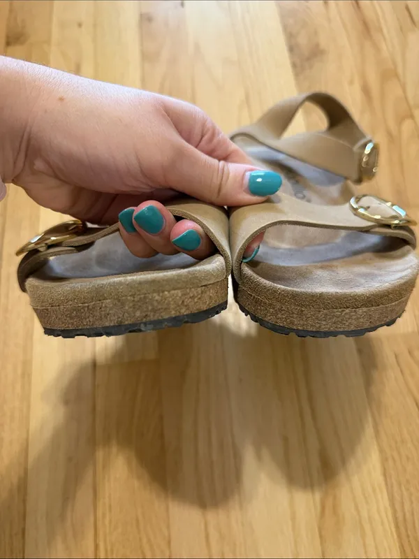 Birkenstock Papillio Soley Wedge Sandal Beige Nubuck Leather Sz 42 - Image 4