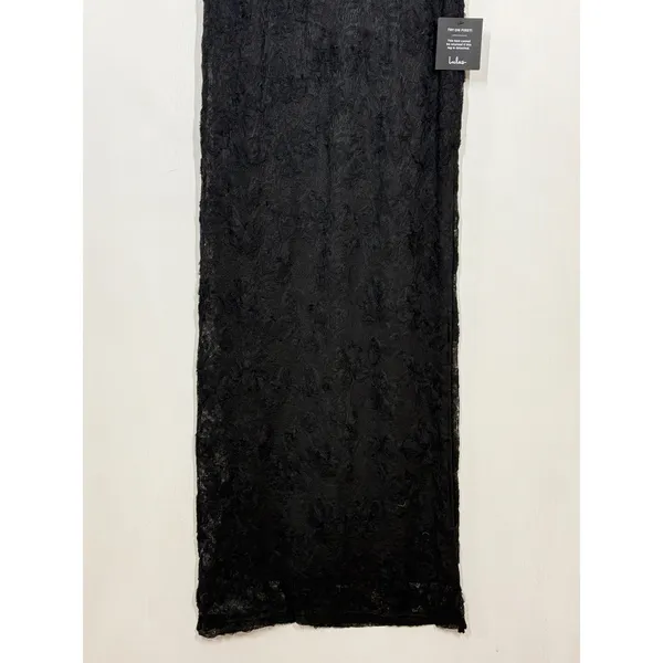 Lulus Joni Maxi Dress Women's Size Medium Black 3D Floral Applique Lace Slit NWT - Image 9
