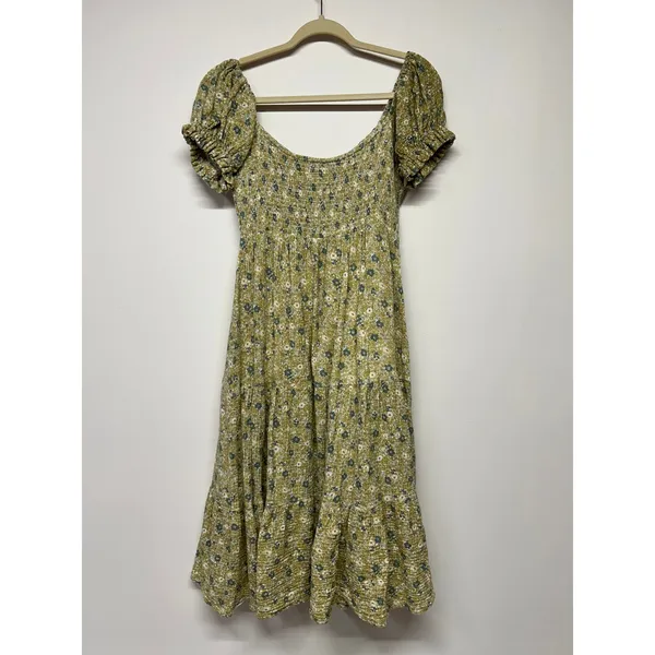 OPT Lanna Green Floral Smocked Puff Sleeve Midi Dress Cottagecore Prairie Trad M - Image 6