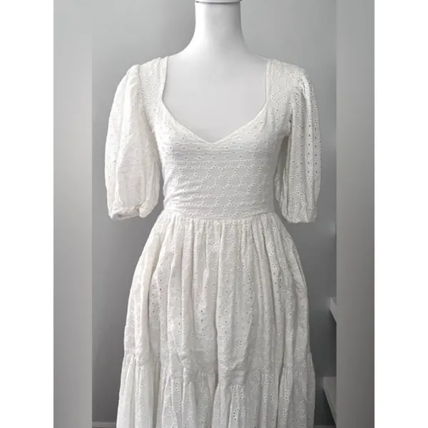 Mille white Eyelet Cotton Maxi Dress summer Women's Size S - Image 9