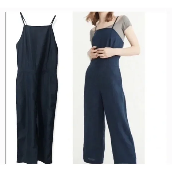 Abercrombie & Fitch Jumpsuit Size 0 Blue Lace Up Back Wide Leg Denim Boho Casual - Image 4