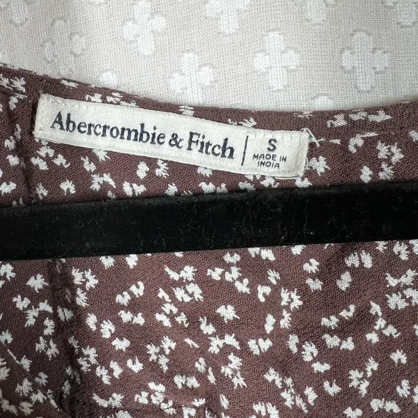 Abercrombie &‎ Fitch Brown White Floral Button Up Puff Sleeve Cropped Top - Image 3