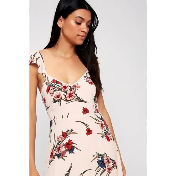 Lulus Floral Flutter Sleeve‎ Midi Dress Women XL Pink Flowy Romantic Boho - Image 2