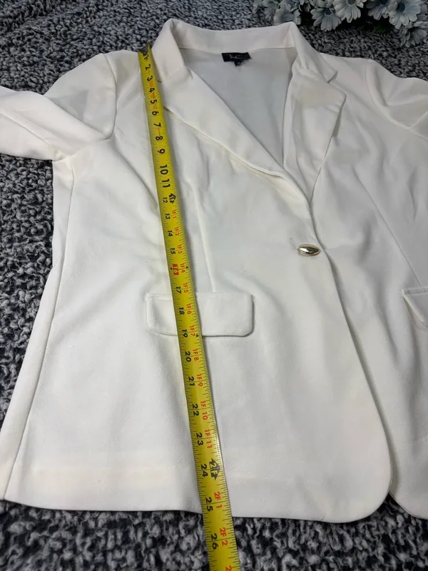 Single-Breasted Blazer ,Ruched 3/4 Sleeves , notched lapels -White XL - Image 6